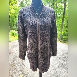 Metallic Silver And Black Zip Up Tunic Cardigan